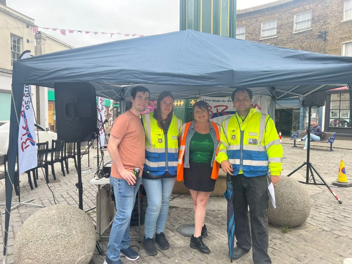 The BRFM Roadshow tent setup in Sheerness town centre with the Sheerness Town Team