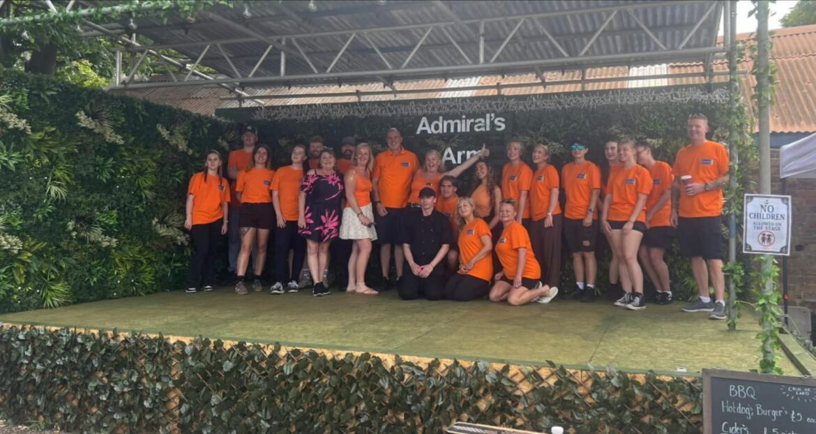 A big group on stage at the Admiral's Arms with the BRFM Roadshow