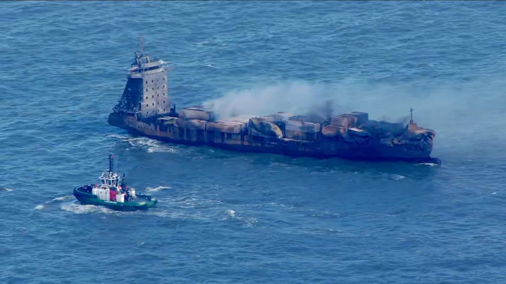 North Sea crash vessel unlikely to stay afloat but wasn’t carrying sodium cyanide, owners say