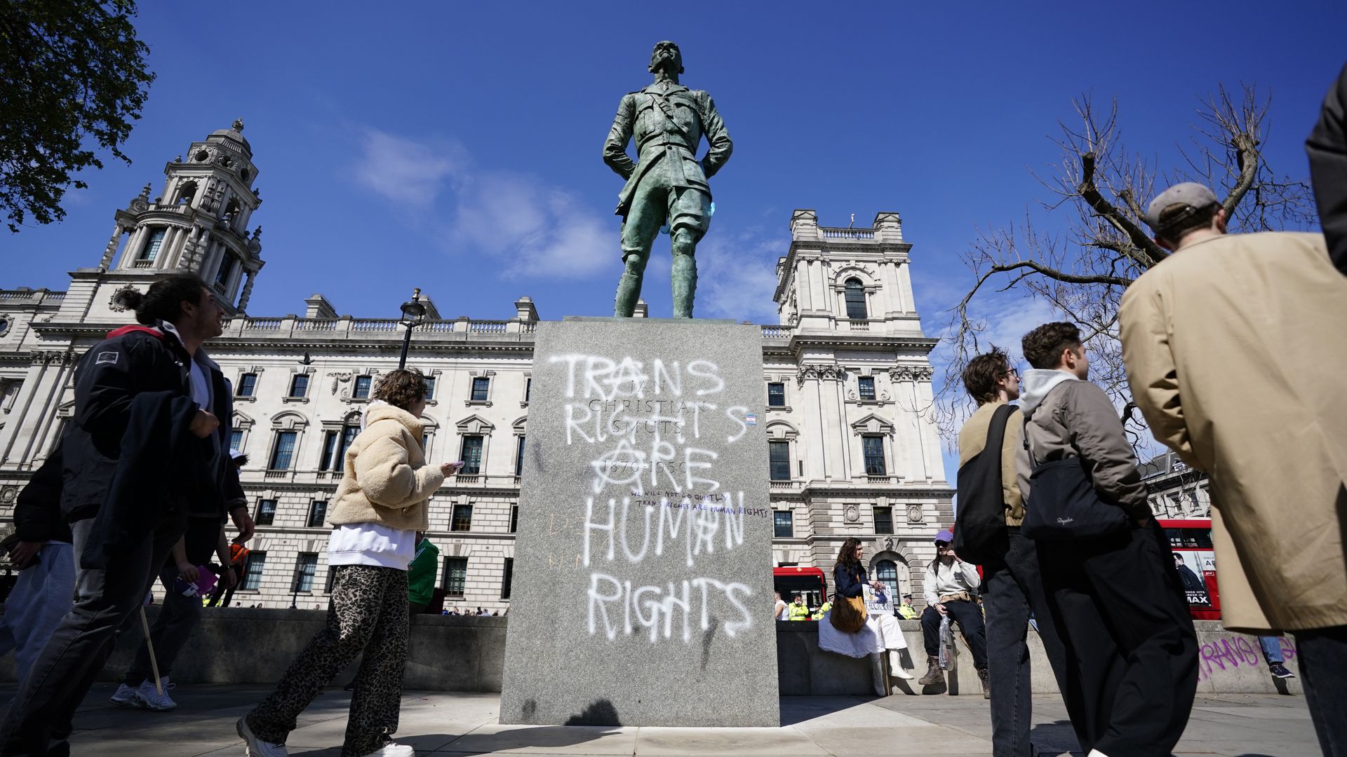Police appeal over ‘senseless’ damage to seven statues during trans rights rally