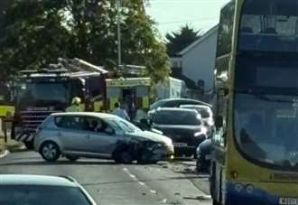 Woman taken to hospital after multi-vehicle crash