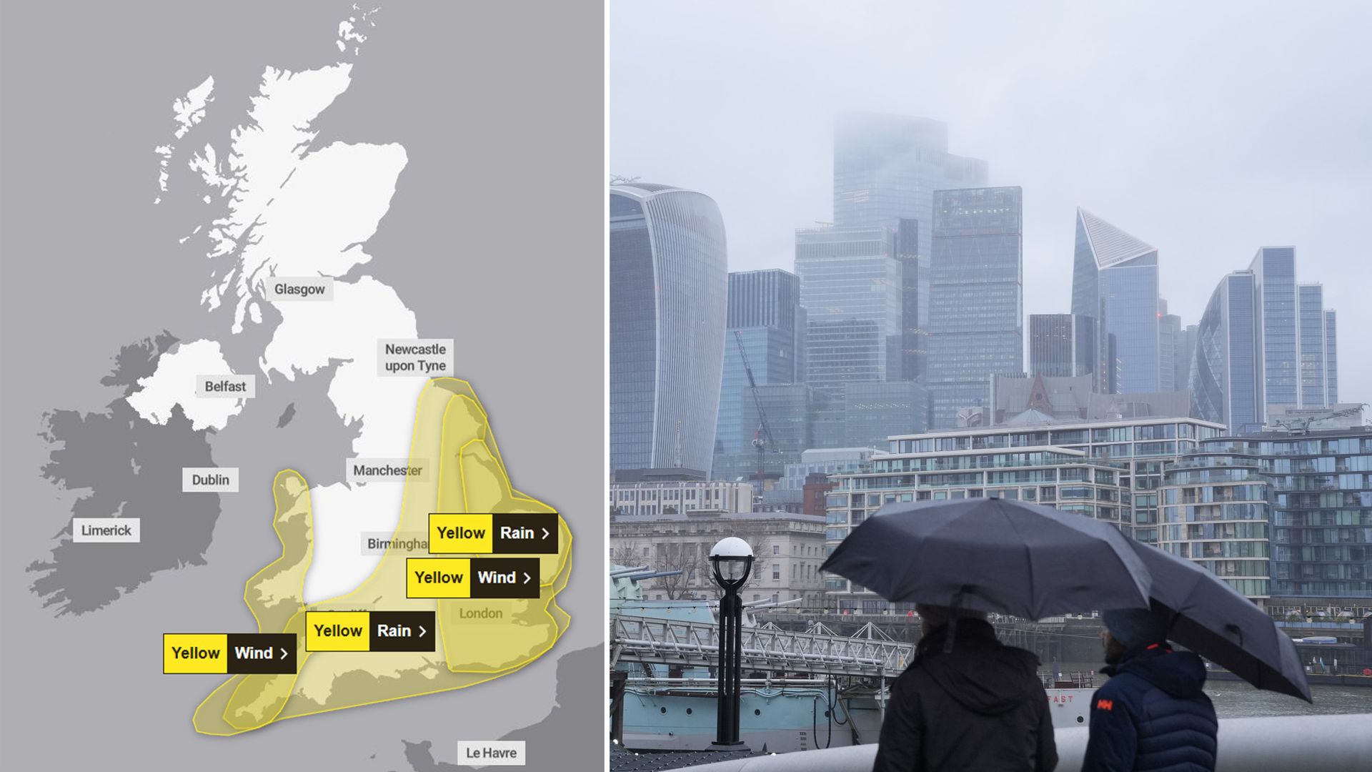 Four yellow weather warnings in place as Storm Benjamin hits UK