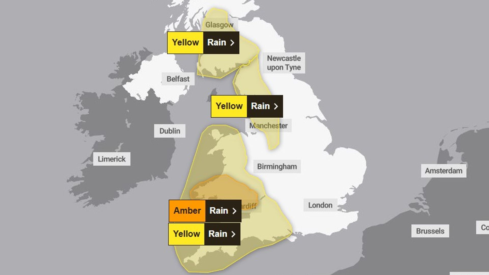 Danger to life warning for parts of UK as ‘month’s worth of rain’ to fall in 24 hours