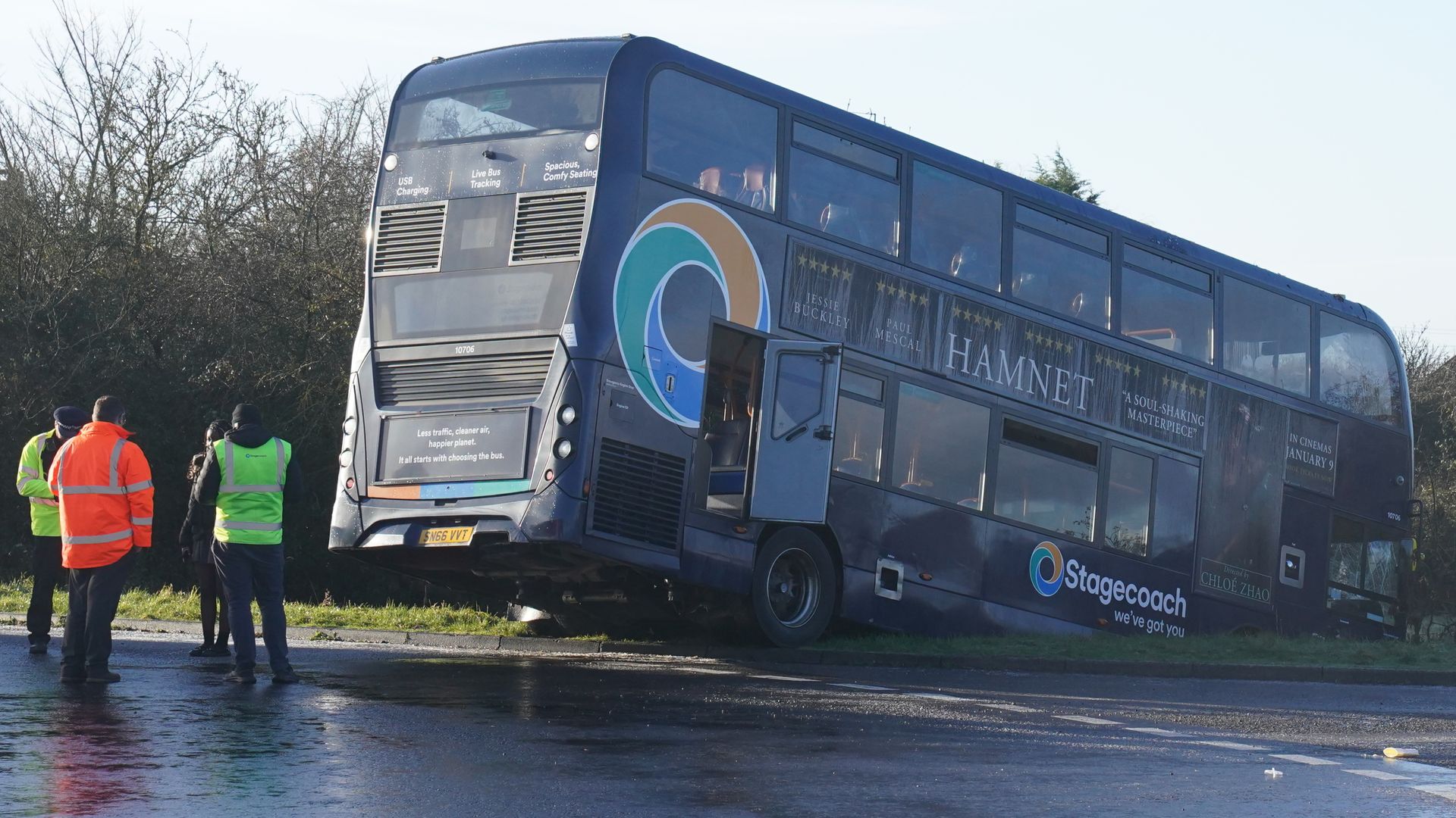 School bus crashes into ditch after slipping on black ice – as nine children hurt in second crash