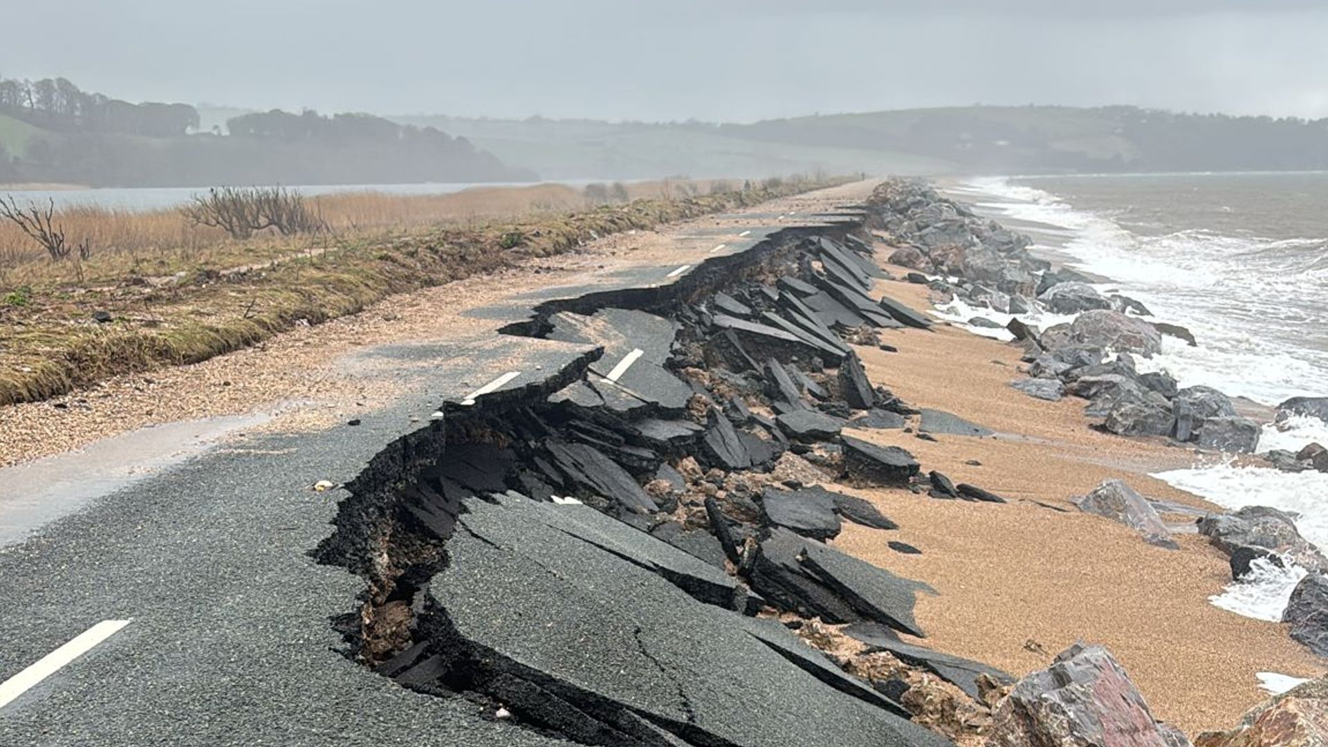 Coastal road hit by three named storms swept away into the sea