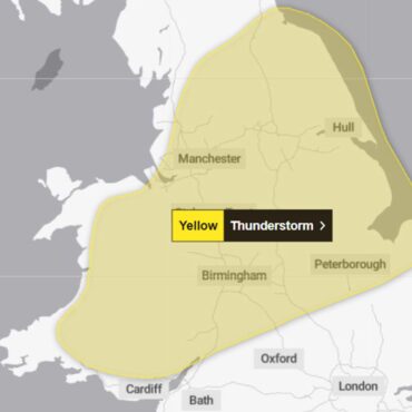 Yellow warning as thunderstorms could lead to flooding and travel disruption